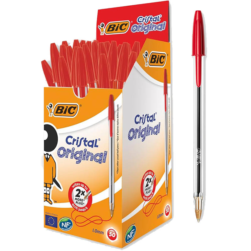 Lot de 50 stylos à bille Cristal original Rouge